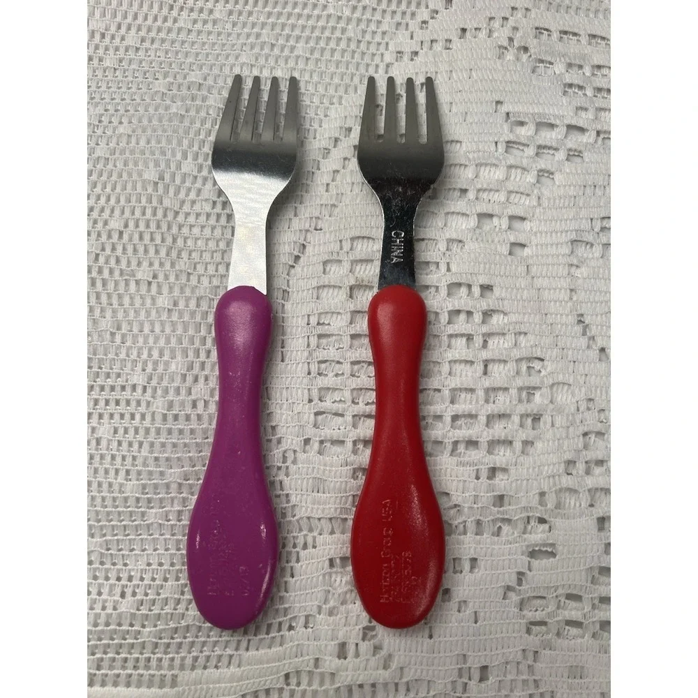 Lot of 2 Kids Forks Stainless Steel Child Utensils Frog Bee Handles 2012 2013